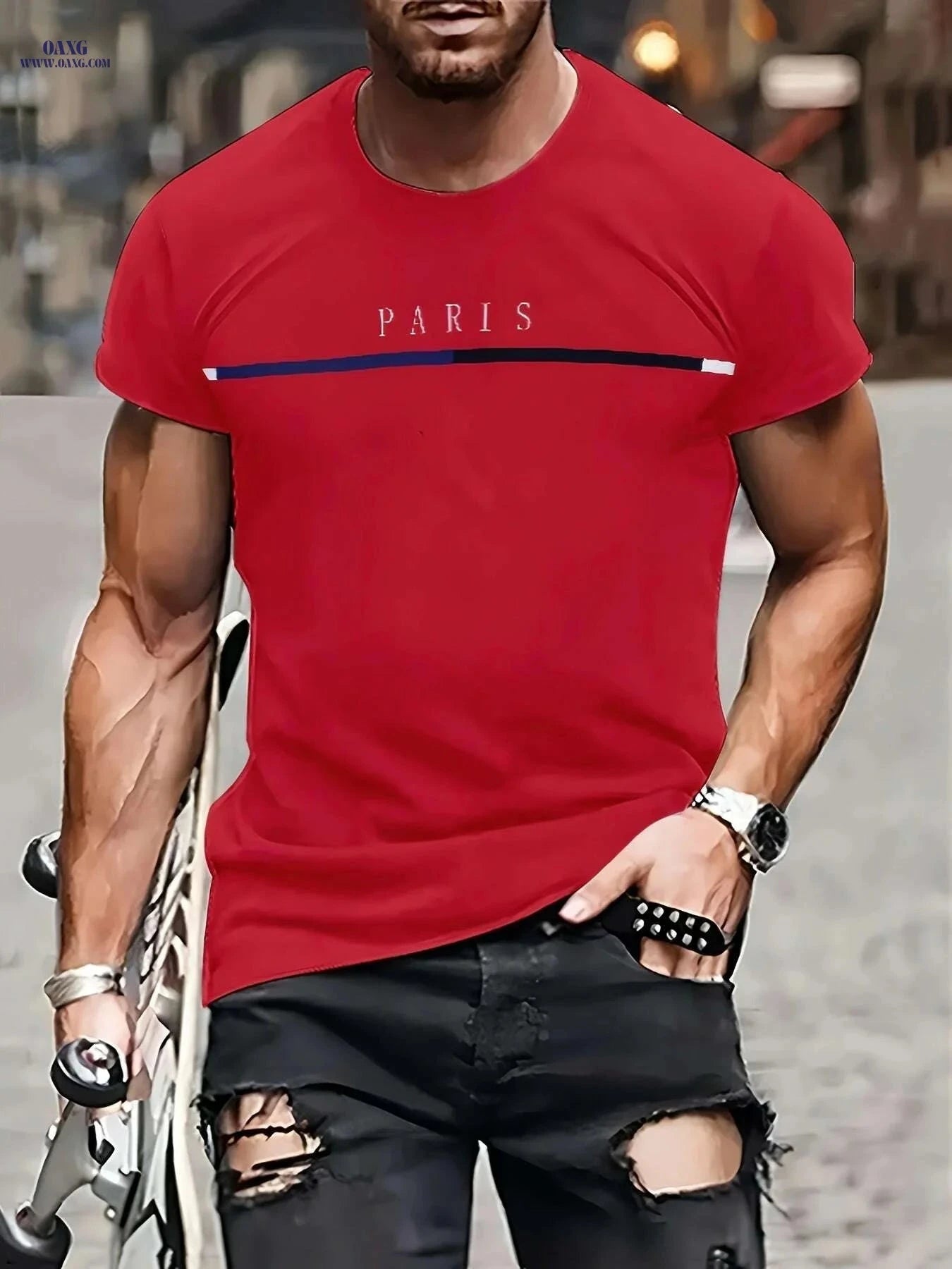 Men’s Casual Summer T-Shirt - Soft Stretch Polyester, Crew Neck   OAXG 