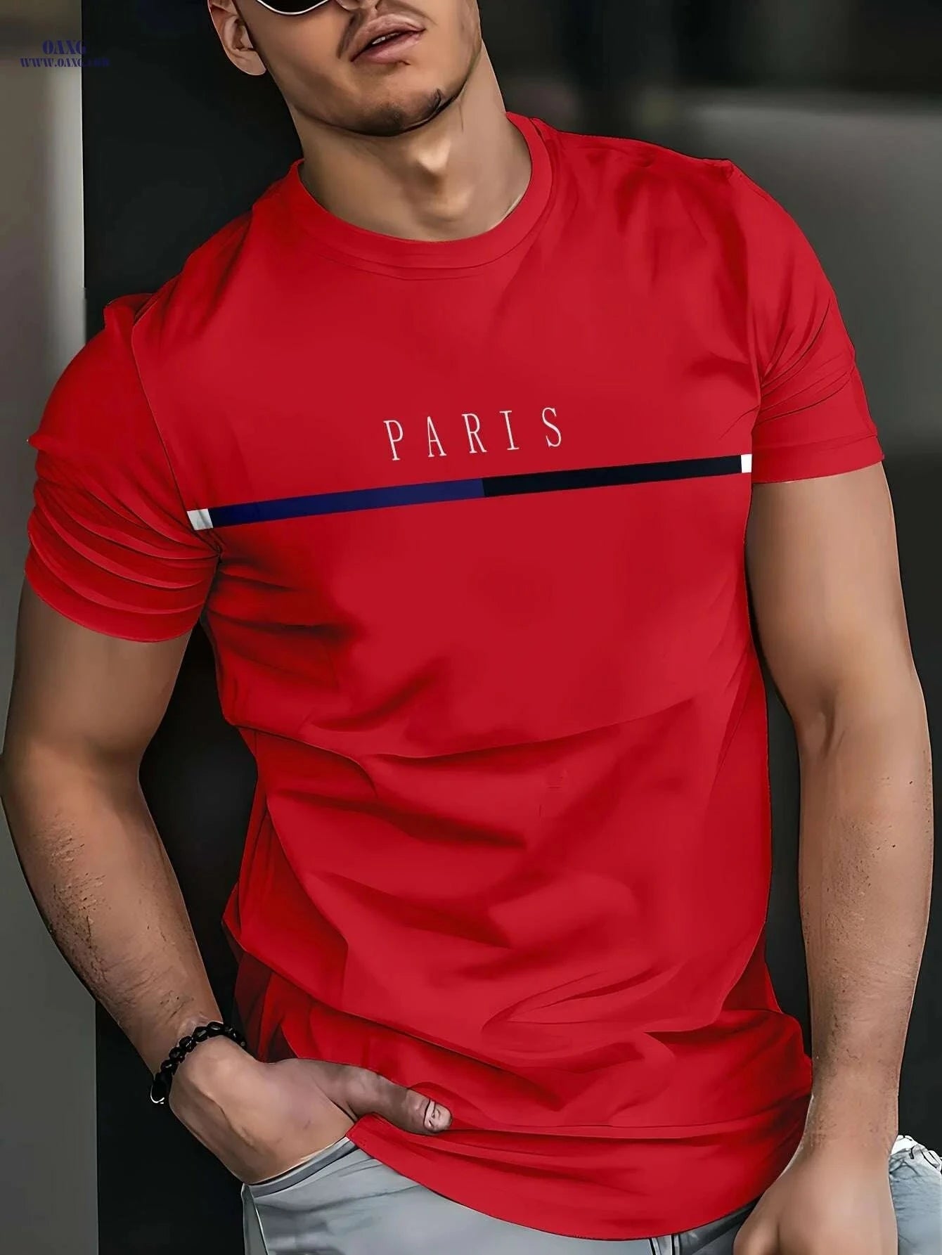 Men’s Casual Summer T-Shirt - Soft Stretch Polyester, Crew Neck   OAXG Red / S