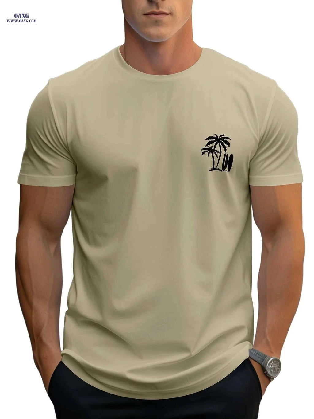 Men's Casual Surf T-Shirt - Palm Tree Print for All-Season Comfort   OAXG White / M