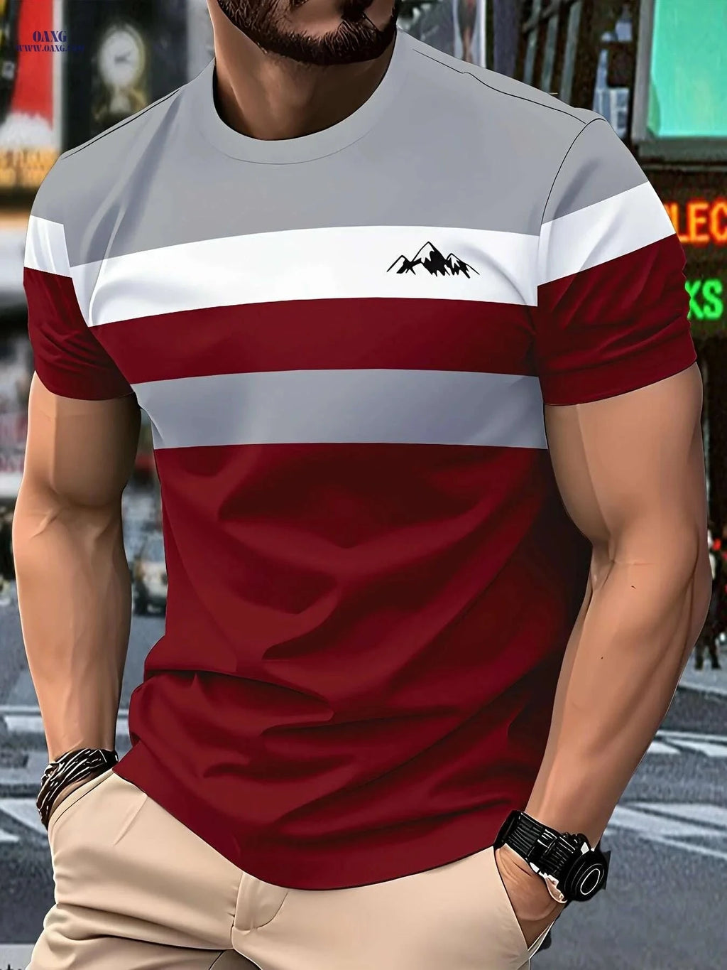 Men's Casual T-Shirt - 100% Polyester, Comfortable Round Neck Design   OAXG 