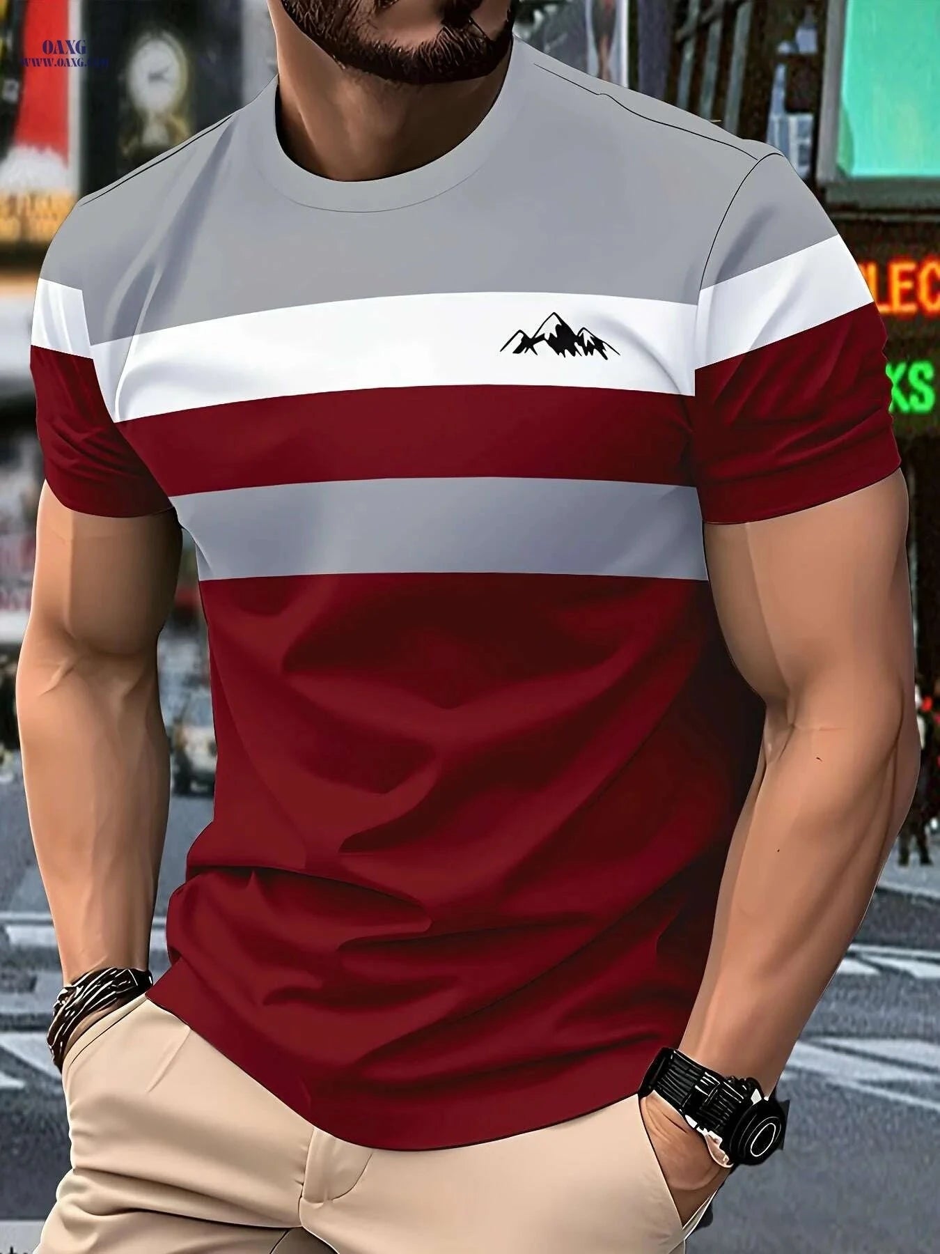 Men's Casual T-Shirt - 100% Polyester, Comfortable Round Neck Design   OAXG 