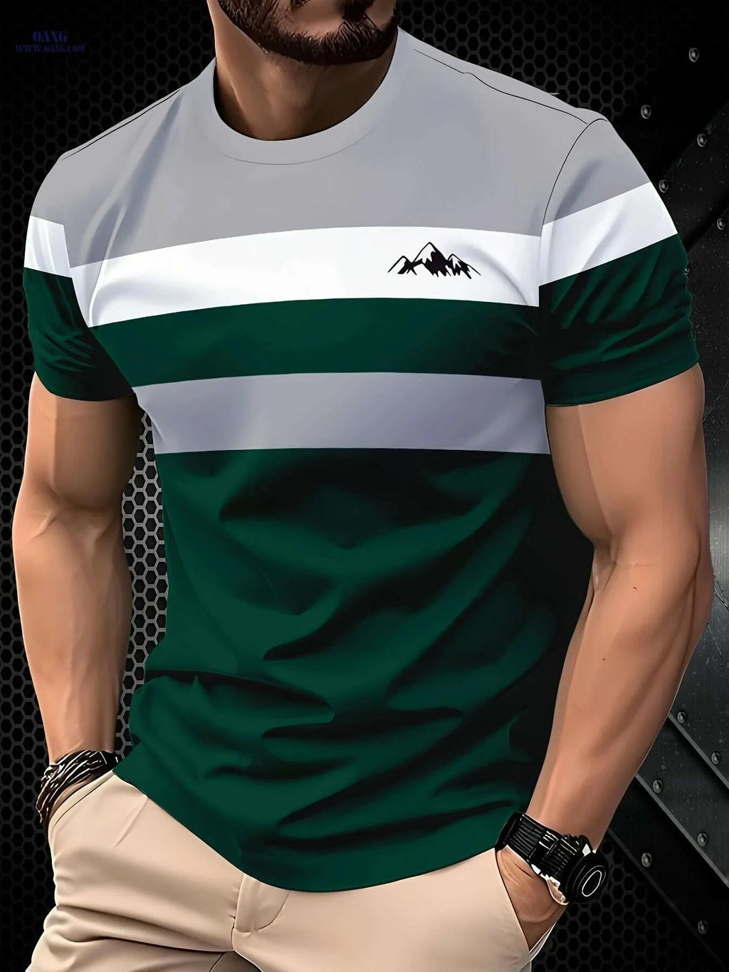Men's Casual T-Shirt - 100% Polyester, Comfortable Round Neck Design   OAXG 