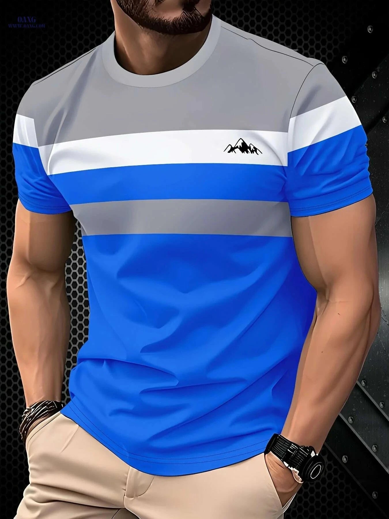 Men's Casual T-Shirt - 100% Polyester, Comfortable Round Neck Design   OAXG Blue / S