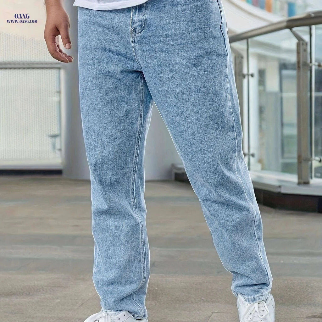 Men's Casual Tapered Jeans - High Stretch Cotton Blend, All-Season Fit   OAXG Sky Blue / S