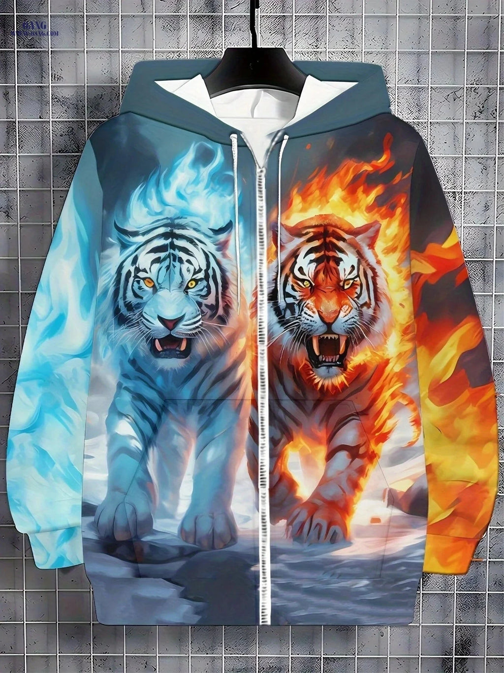 Men's Casual Tiger Print Zip-Up Hoodie - Comfortable for Autumn   OAXG 