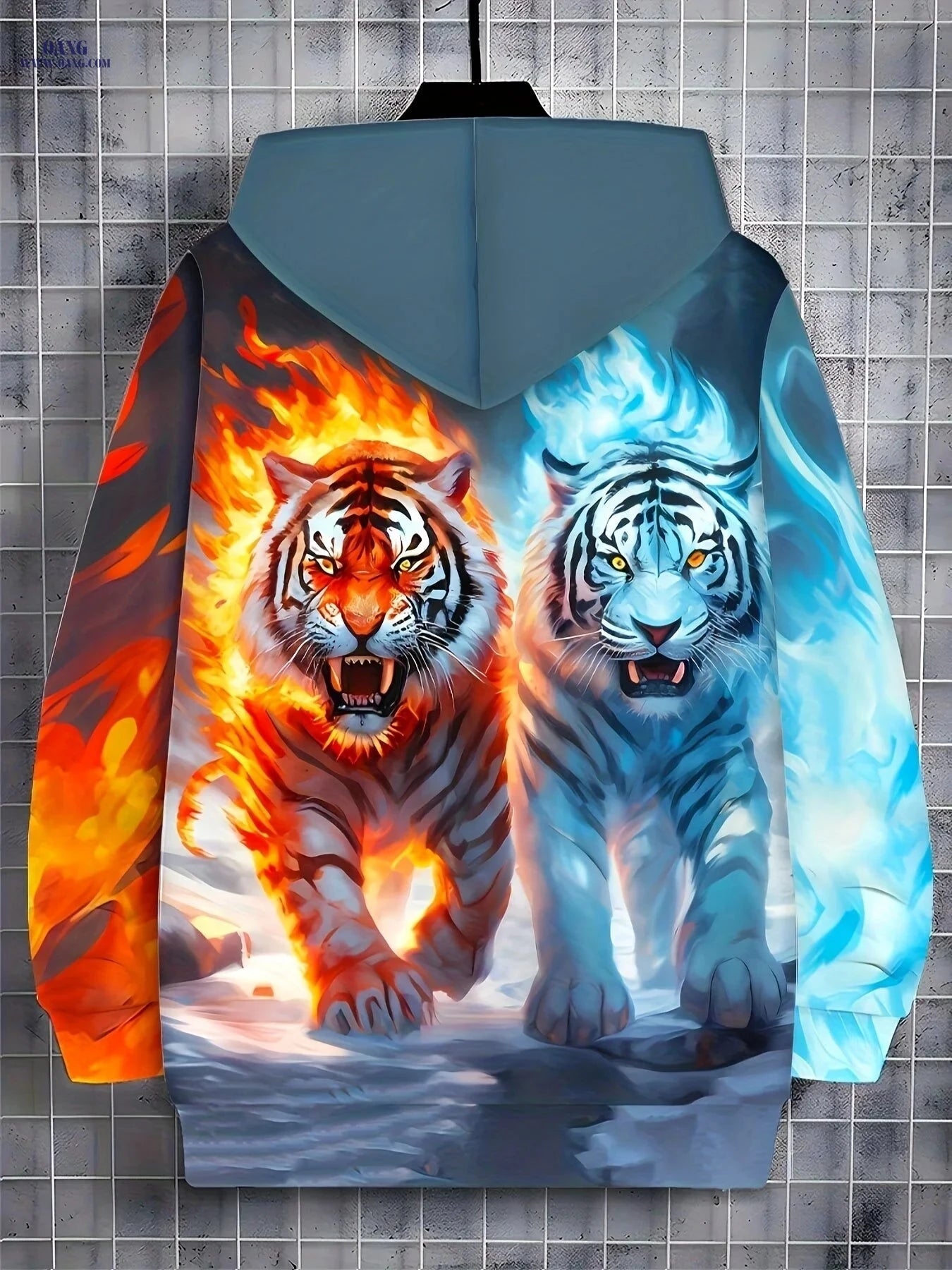Men's Casual Tiger Print Zip-Up Hoodie - Comfortable for Autumn   OAXG 