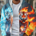 Men's Casual Tiger Print Zip-Up Hoodie - Comfortable for Autumn   OAXG Sky Blue / FR L