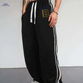 Men's Casual Track Pants - Black with White Stripes & Pockets   OAXG Black / S