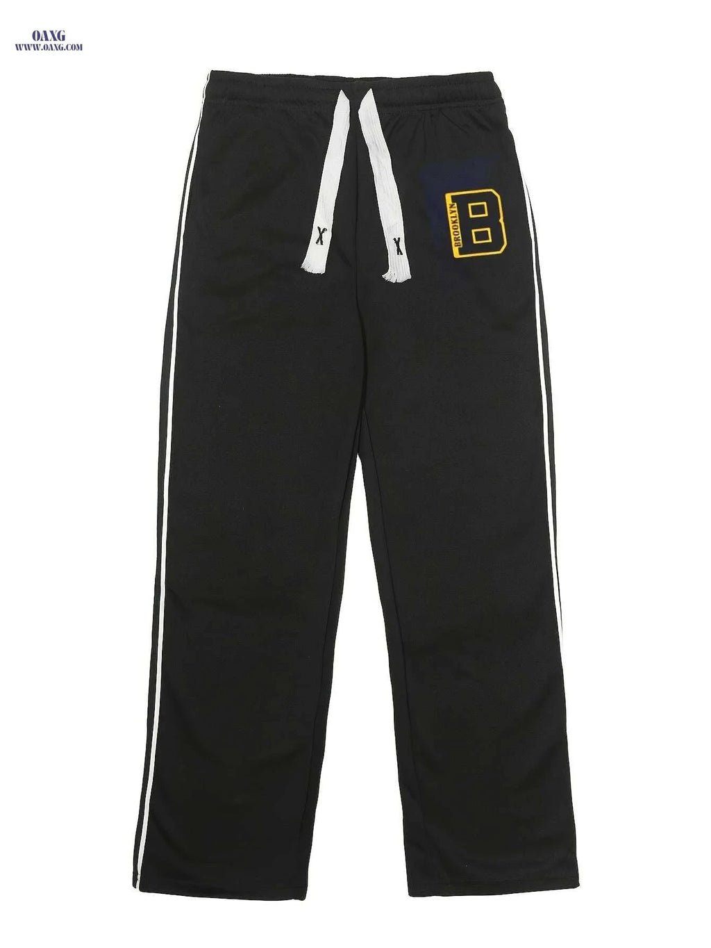 Men's Casual Track Pants - Black with White Stripes & Pockets   OAXG Black / S