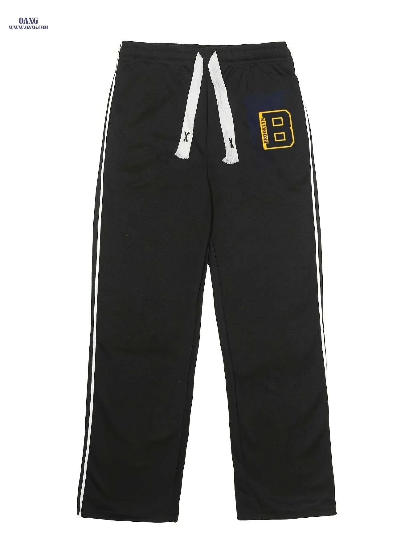 Men's Casual Track Pants - Black with White Stripes & Pockets   OAXG Black / S