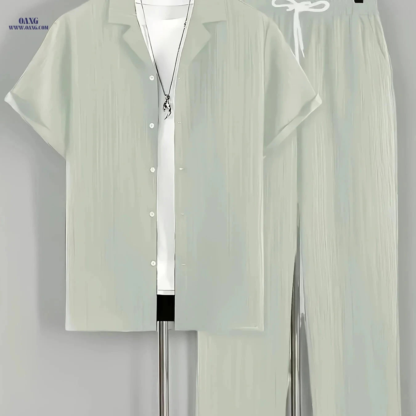 Men's Casual Two-Piece Outfit - Short Sleeve Cuban Collar Shirt & Pants   OAXG 