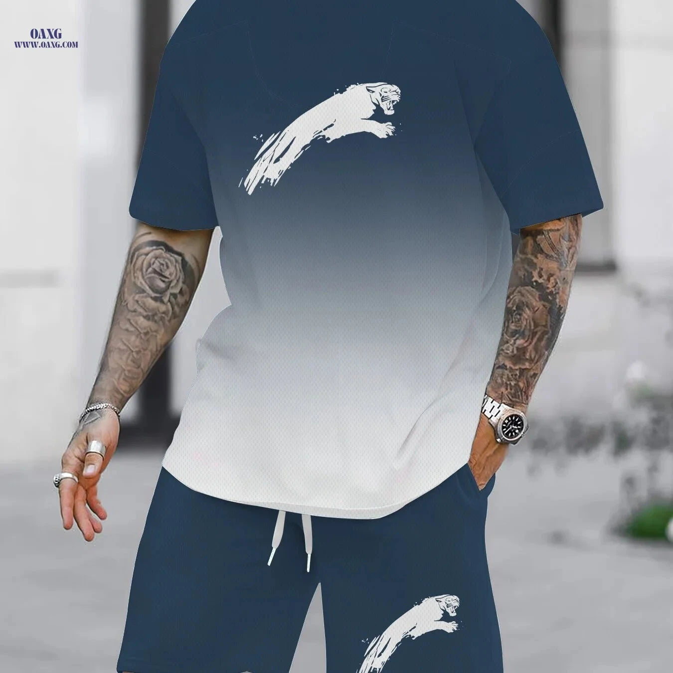 Men's Casual Two-Piece Set - All Over Print T-Shirt & Shorts   OAXG JXZ114-1 / FR S