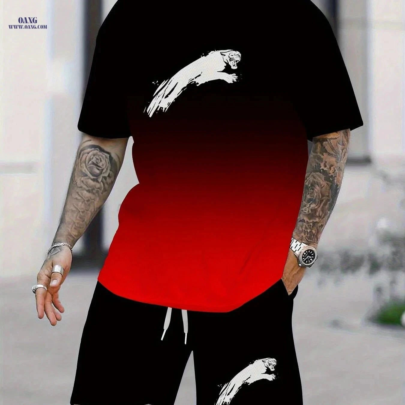 Men's Casual Two-Piece Set - All Over Print T-Shirt & Shorts   OAXG JXZ114-1 / FR S