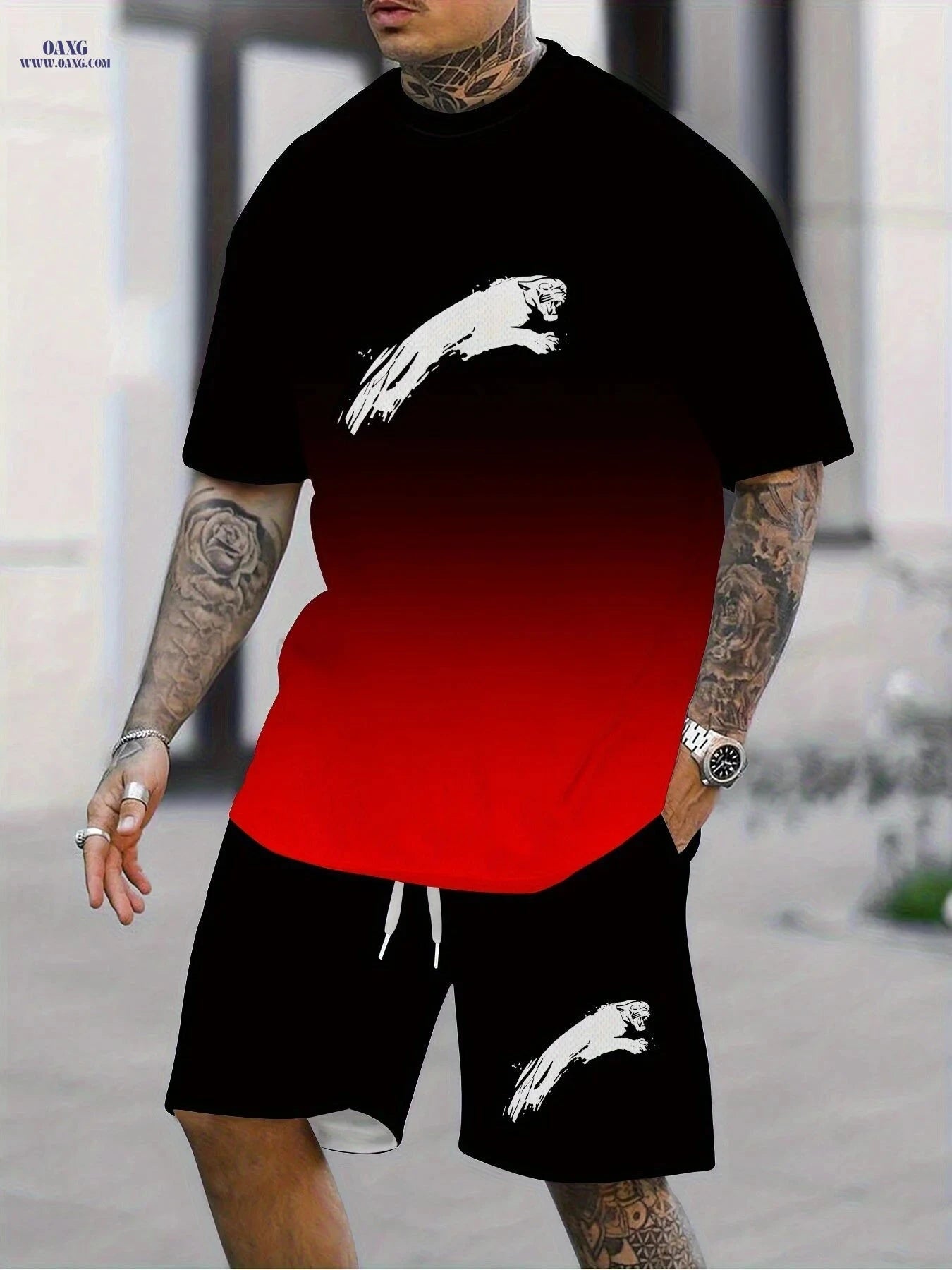 Men's Casual Two-Piece Set - All Over Print T-Shirt & Shorts   OAXG JXZ114-1 / FR S