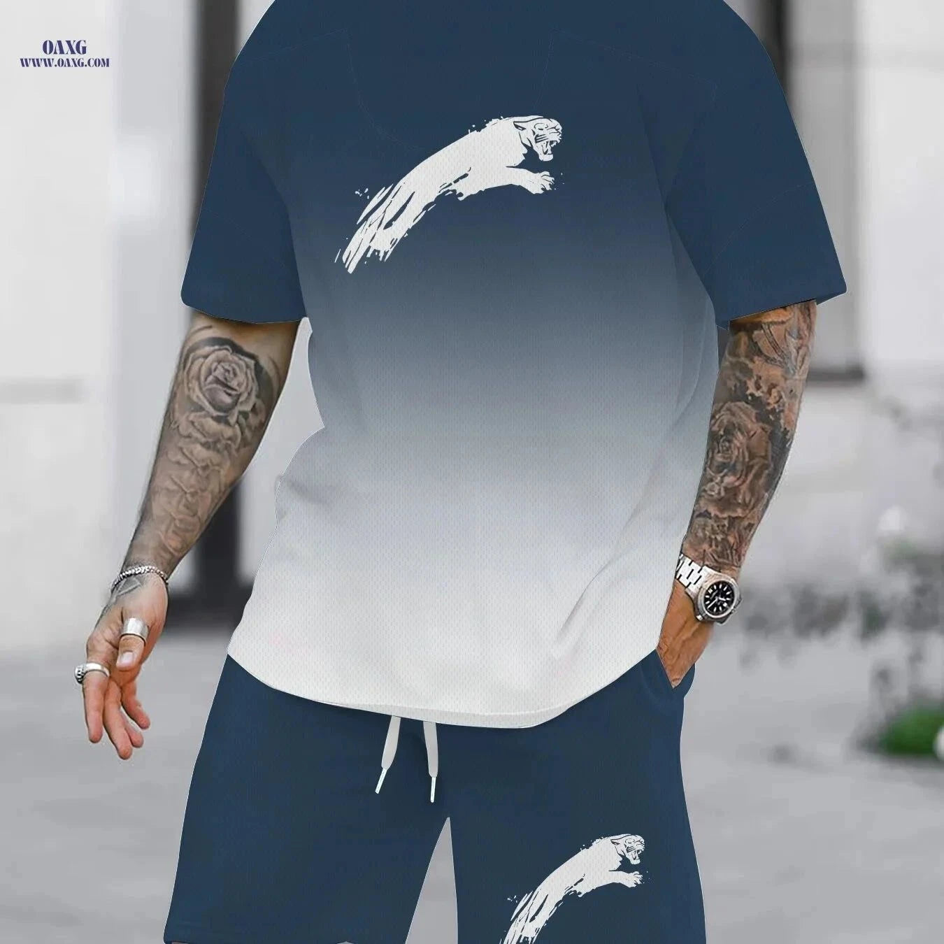 Men's Casual Two-Piece Set - All Over Print T-Shirt & Shorts   OAXG JXZ114-1 / FR S