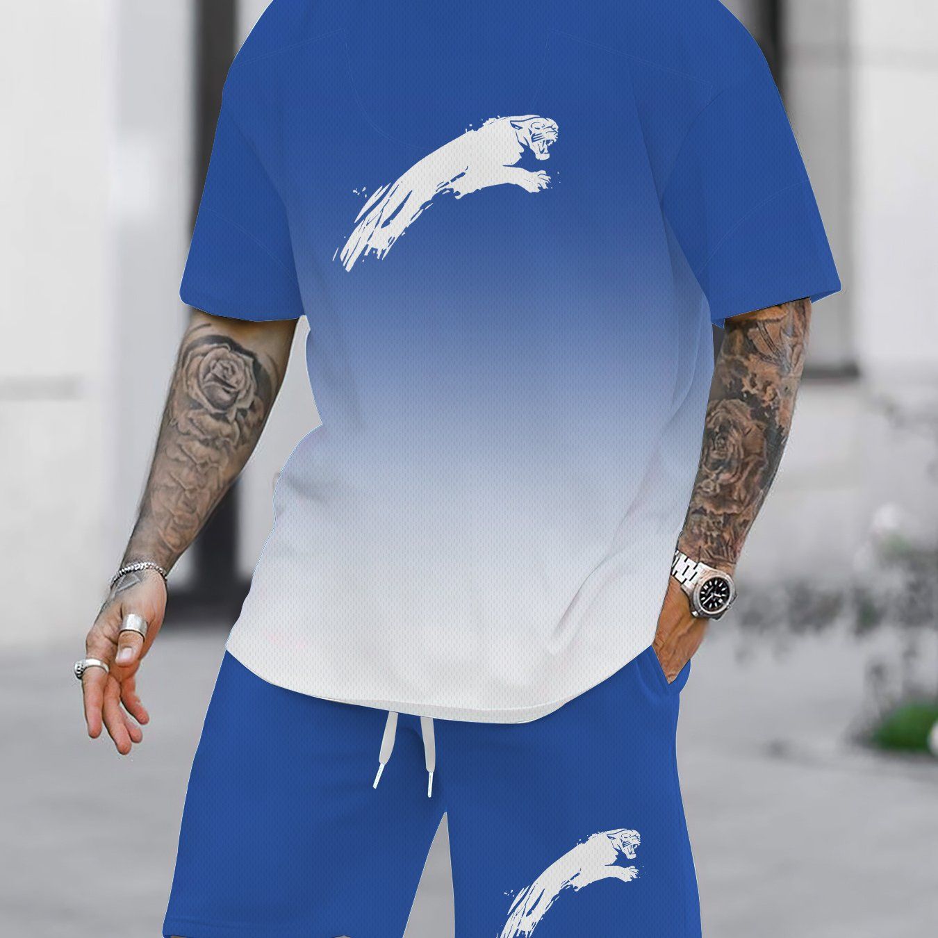 Men's Casual Two-Piece Set - All Over Print T-Shirt & Shorts   OAXG JXZ114-1 / FR S