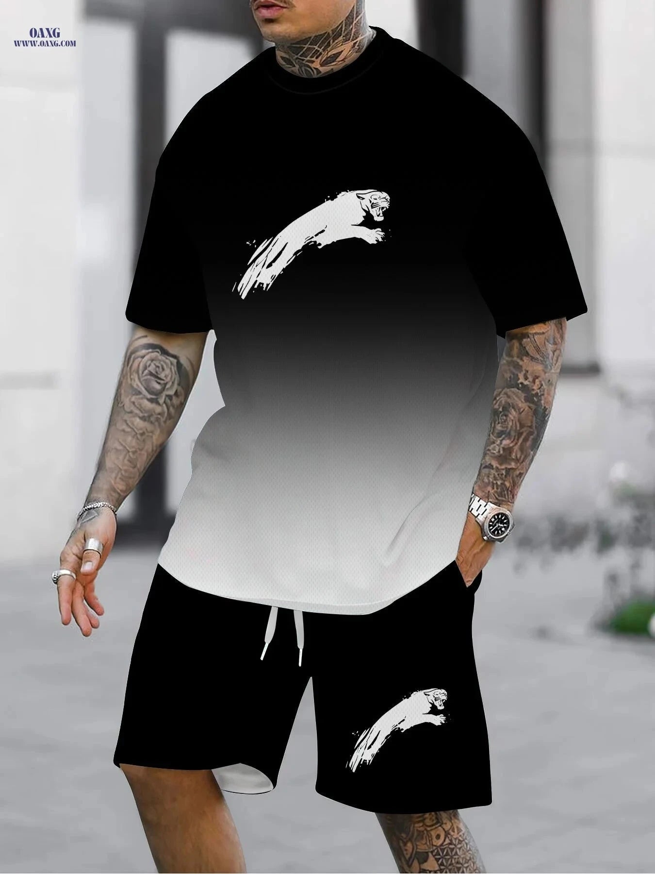 Men's Casual Two-Piece Set - All Over Print T-Shirt & Shorts   OAXG JXZ114-1 / FR S