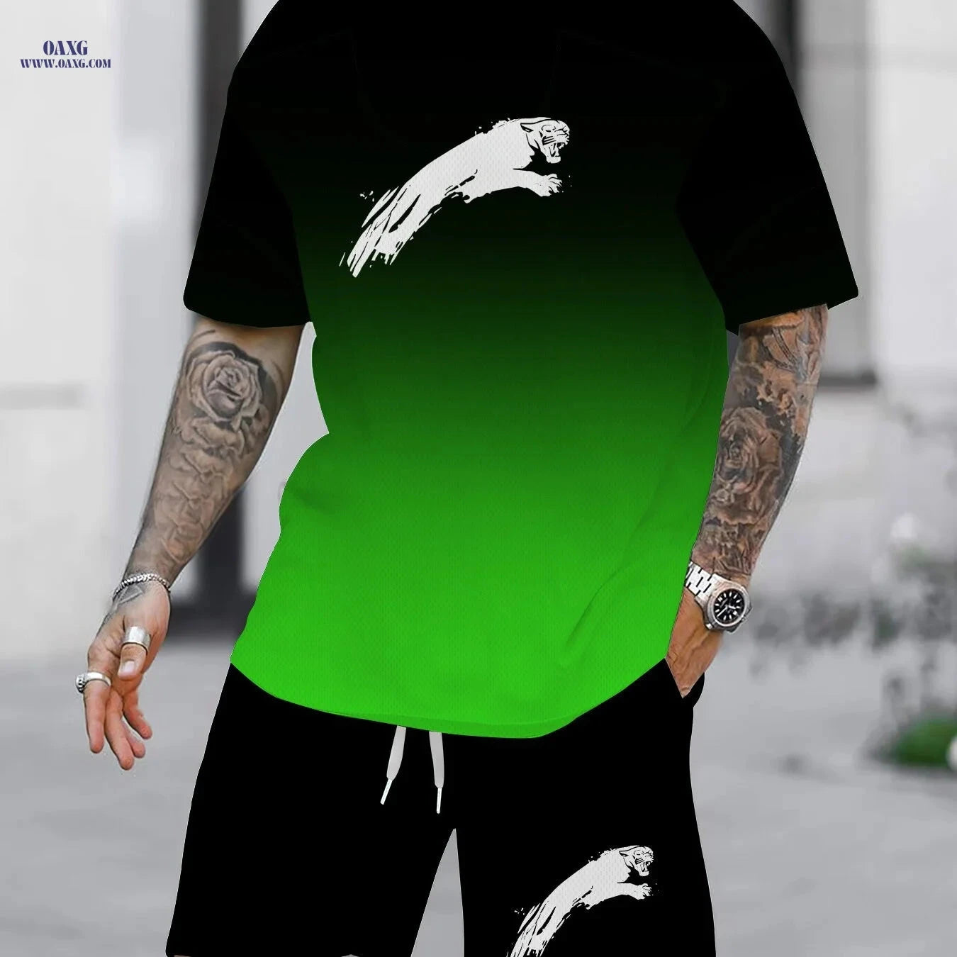Men's Casual Two-Piece Set - All Over Print T-Shirt & Shorts   OAXG JXZ114-1 / FR S