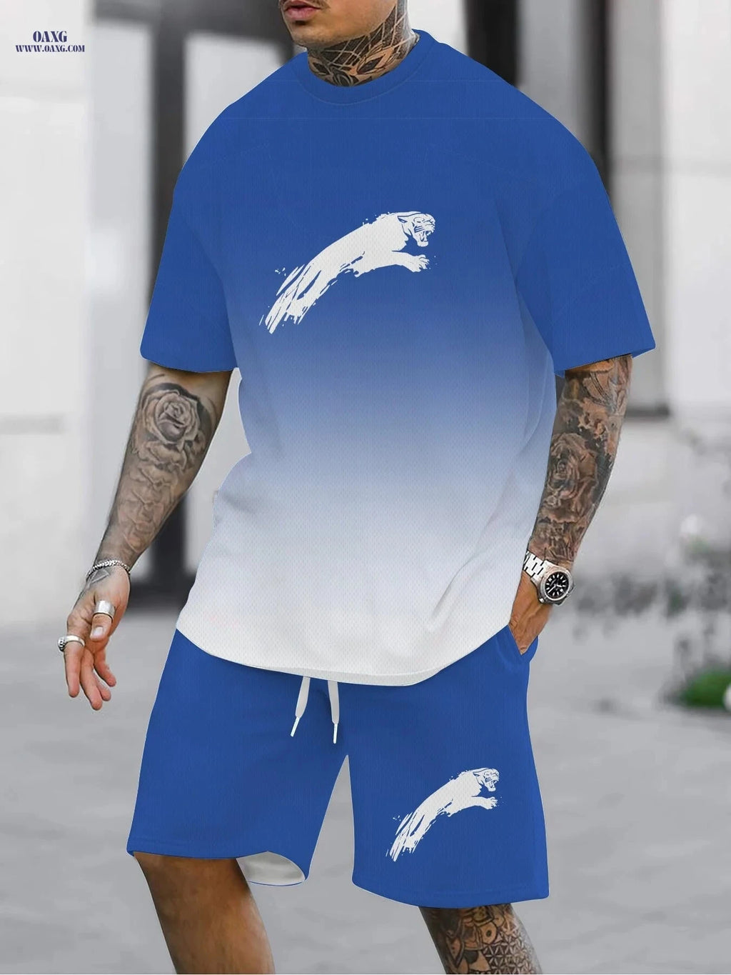 Men's Casual Two-Piece Set - All Over Print T-Shirt & Shorts   OAXG JXZ114-1 / FR S