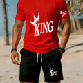 Men's Casual Two-Piece Set - Stylish KING Print on Black Background   OAXG Red / FR S