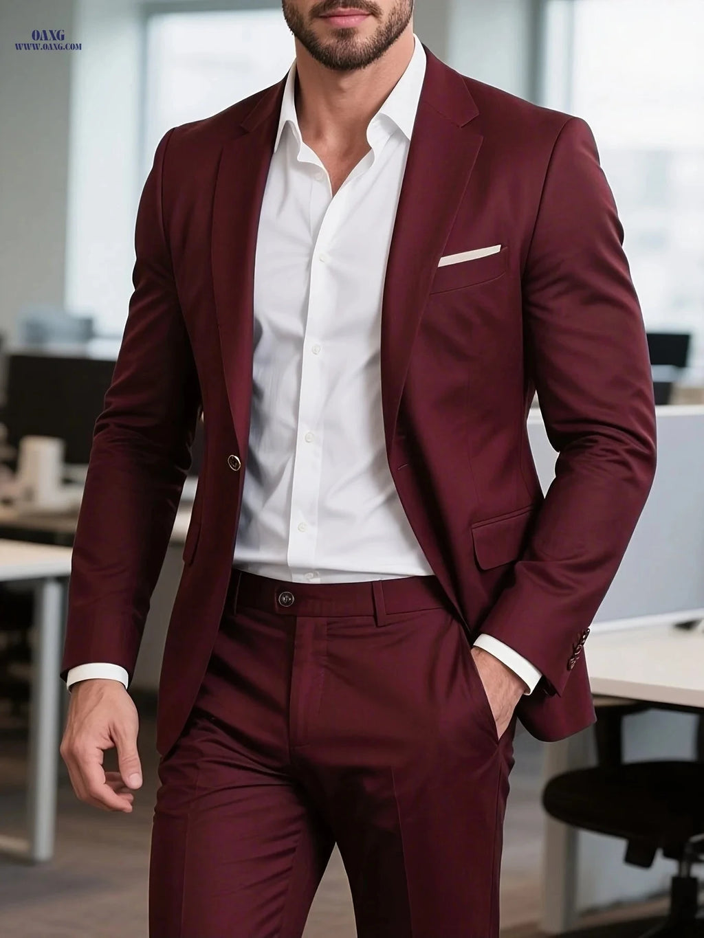Men’s Casual Two-Piece Suit Set - Non-Stretch Fabric, Regular Fit   OAXG 