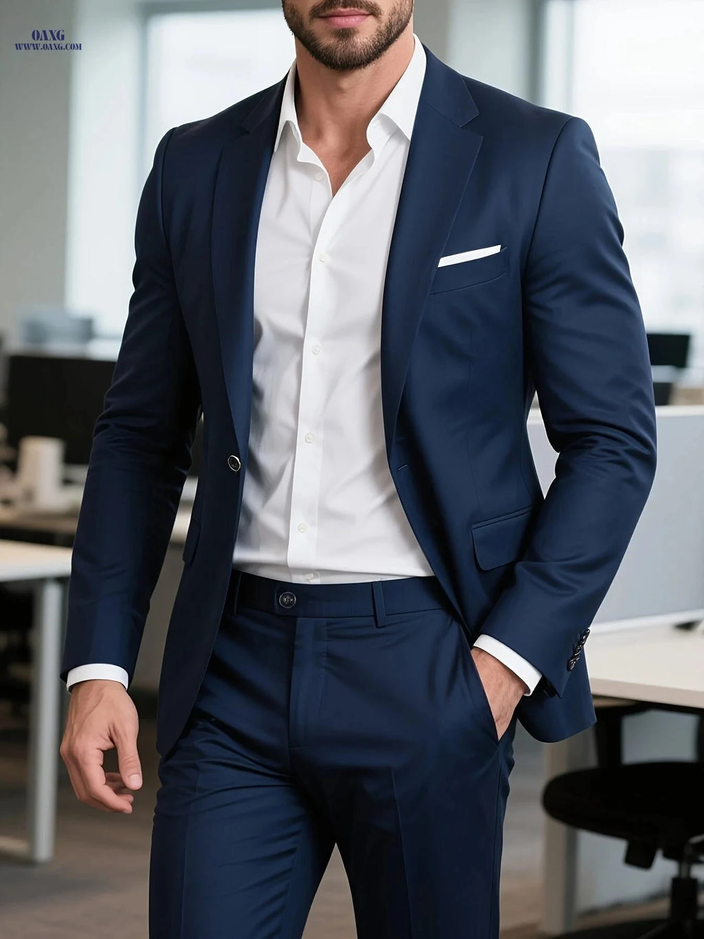 Men’s Casual Two-Piece Suit Set - Non-Stretch Fabric, Regular Fit   OAXG Khaki / FR XXS