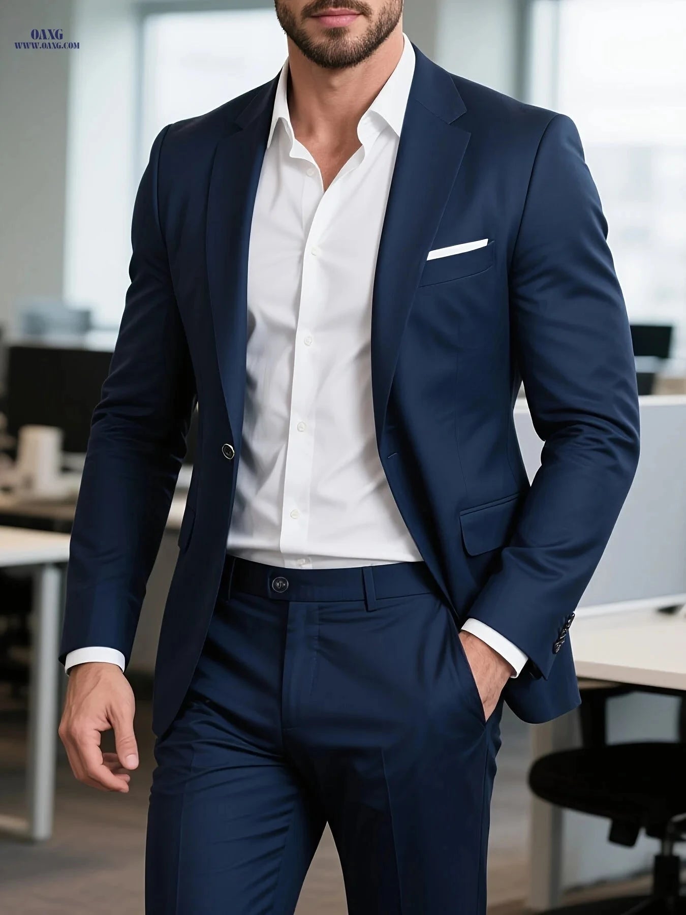 Men’s Casual Two-Piece Suit Set - Non-Stretch Fabric, Regular Fit   OAXG Khaki / FR XXS