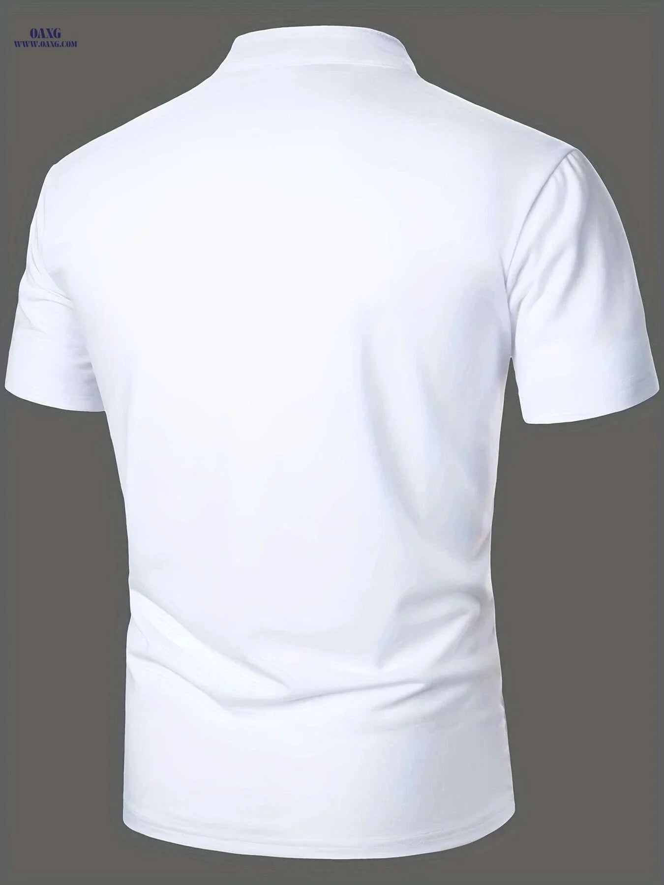 Men's Casual V-Neck Short Sleeve Shirt - Summer Polyester Style   OAXG White / S