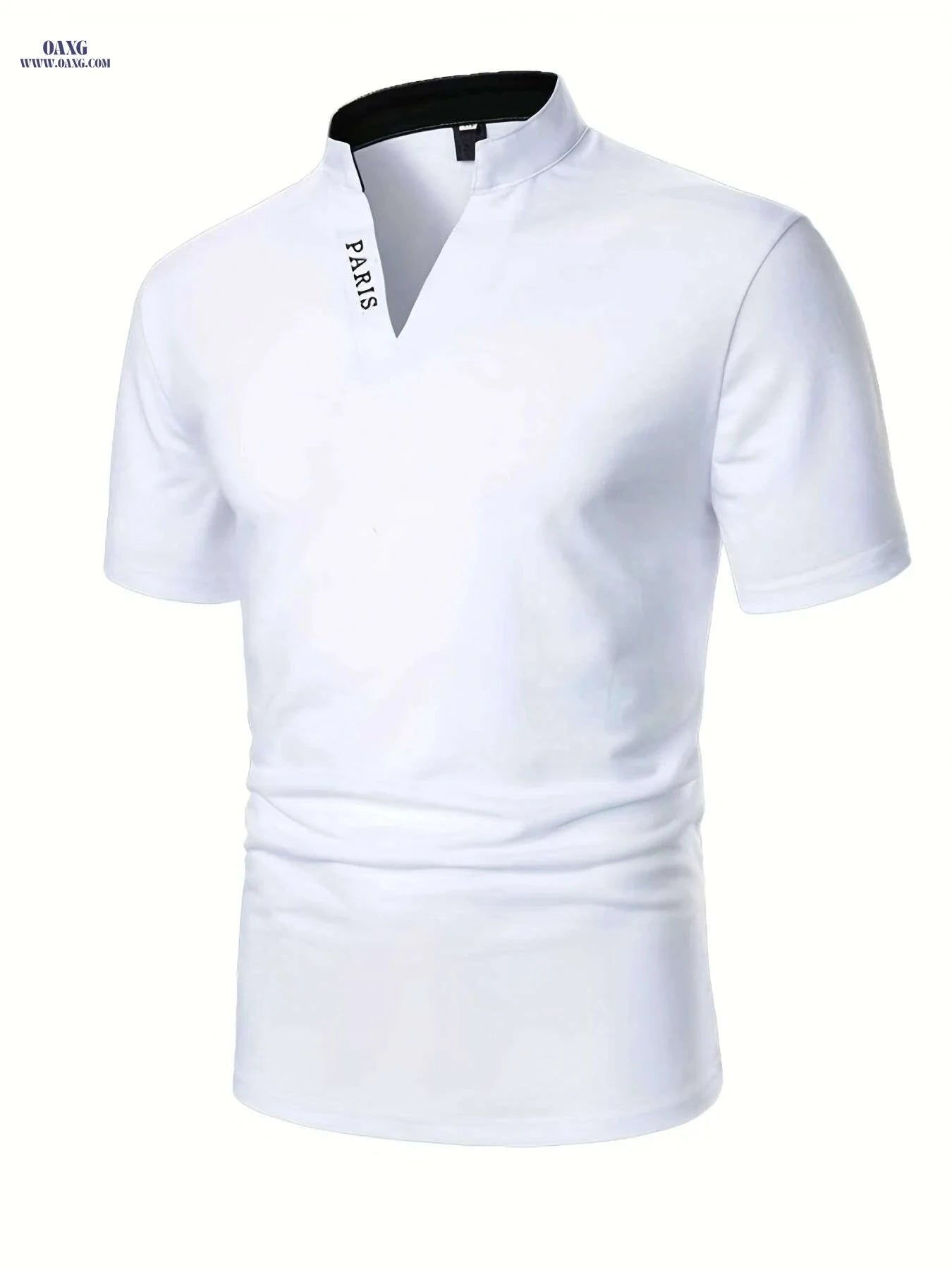 Men's Casual V-Neck Short Sleeve Shirt - Summer Polyester Style   OAXG White / S
