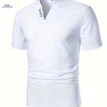 Men's Casual V-Neck Short Sleeve Shirt - Summer Polyester Style   OAXG White / S