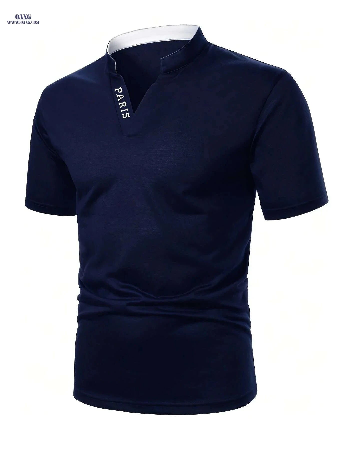 Men's Casual V-Neck Short Sleeve Shirt - Summer Polyester Style   OAXG White / S
