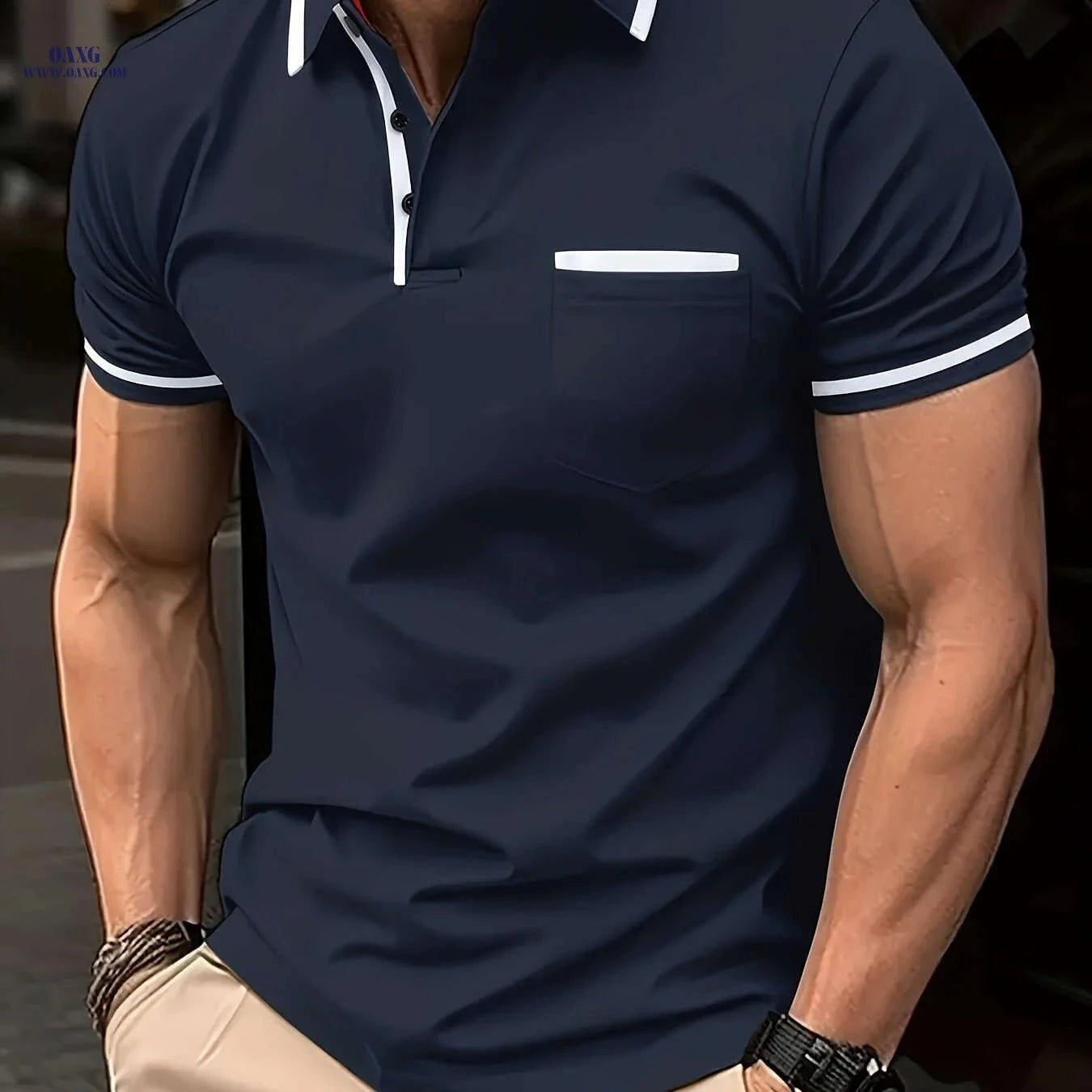Men's Casual Vintage Lapel Short Sleeve Shirt - Fit for Fitness & Golf   OAXG 