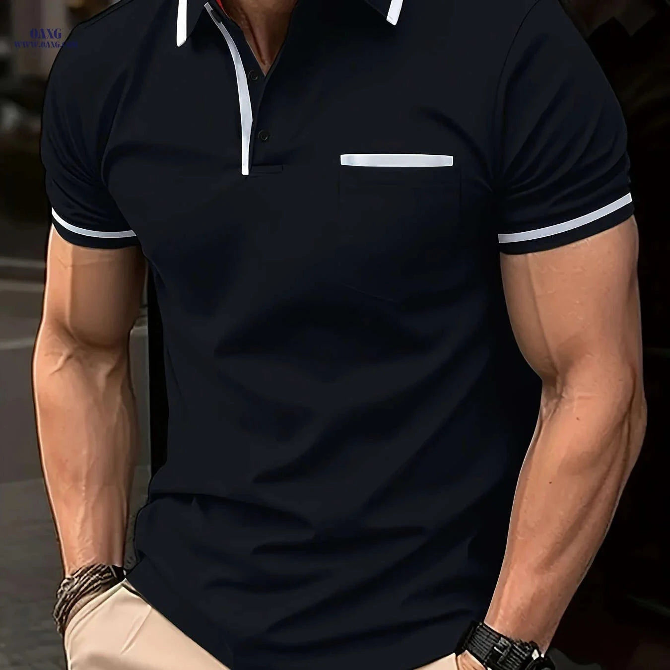 Men's Casual Vintage Lapel Short Sleeve Shirt - Fit for Fitness & Golf   OAXG 