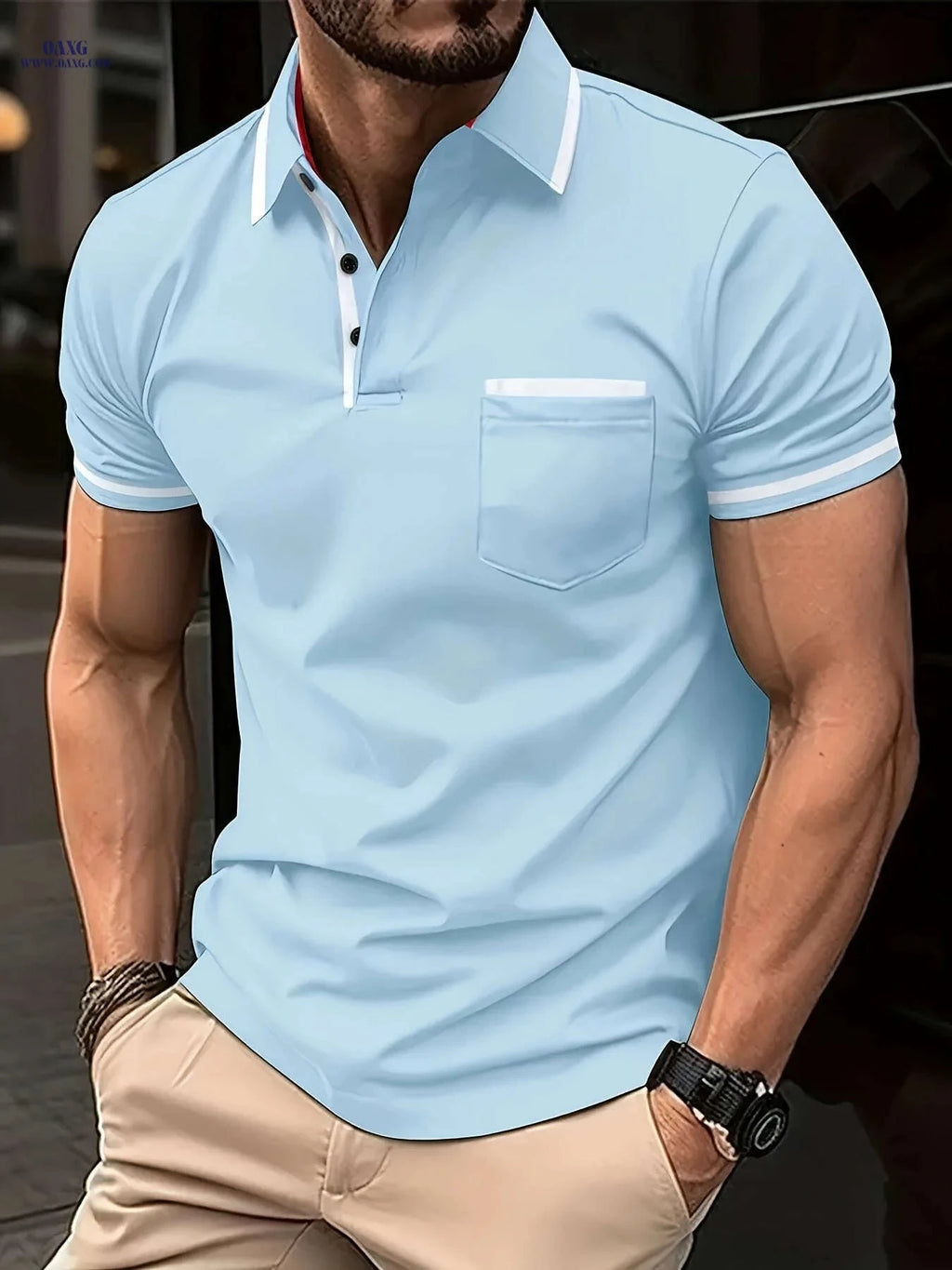 Men's Casual Vintage Lapel Short Sleeve Shirt - Fit for Fitness & Golf   OAXG 