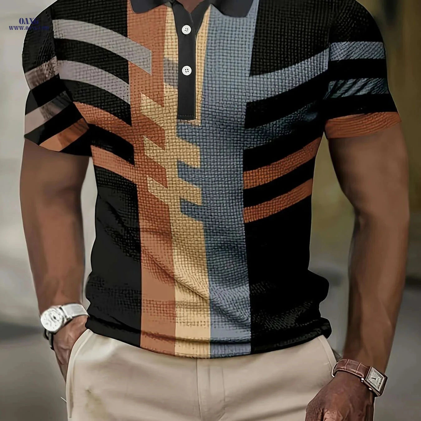 Men's Casual Vintage Style Lapel Shirt - Short Sleeve Fitness Top   OAXG Sea Blue / M