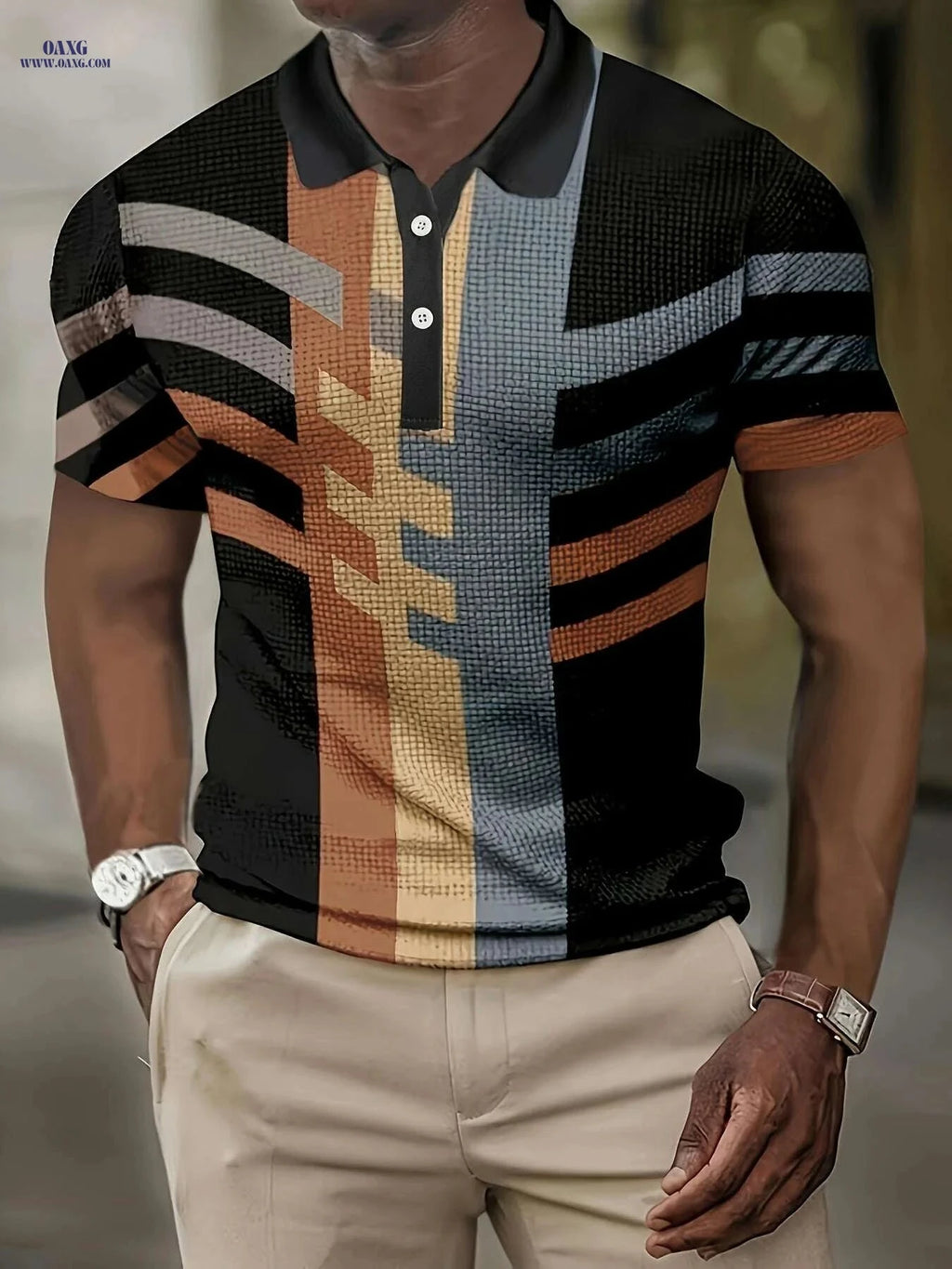 Men's Casual Vintage Style Lapel Shirt - Short Sleeve Fitness Top   OAXG Sea Blue / M