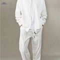 Men's Casual Waffle Knit Set - Zipper Cardigan & Drawstring Trousers   OAXG White / FR S