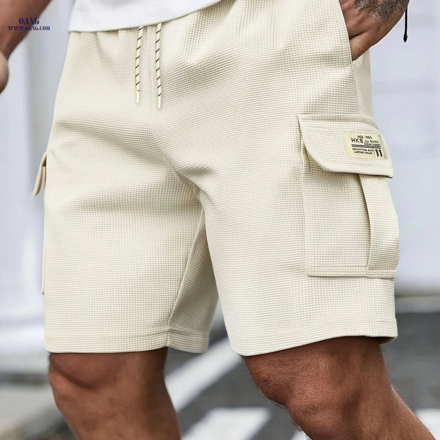 Men's Casual Waffle Knit Shorts - Lightweight, Breathable, Mid-Rise   OAXG 