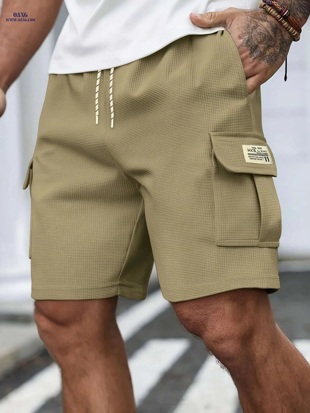 Men's Casual Waffle Knit Shorts - Lightweight, Breathable, Mid-Rise   OAXG 