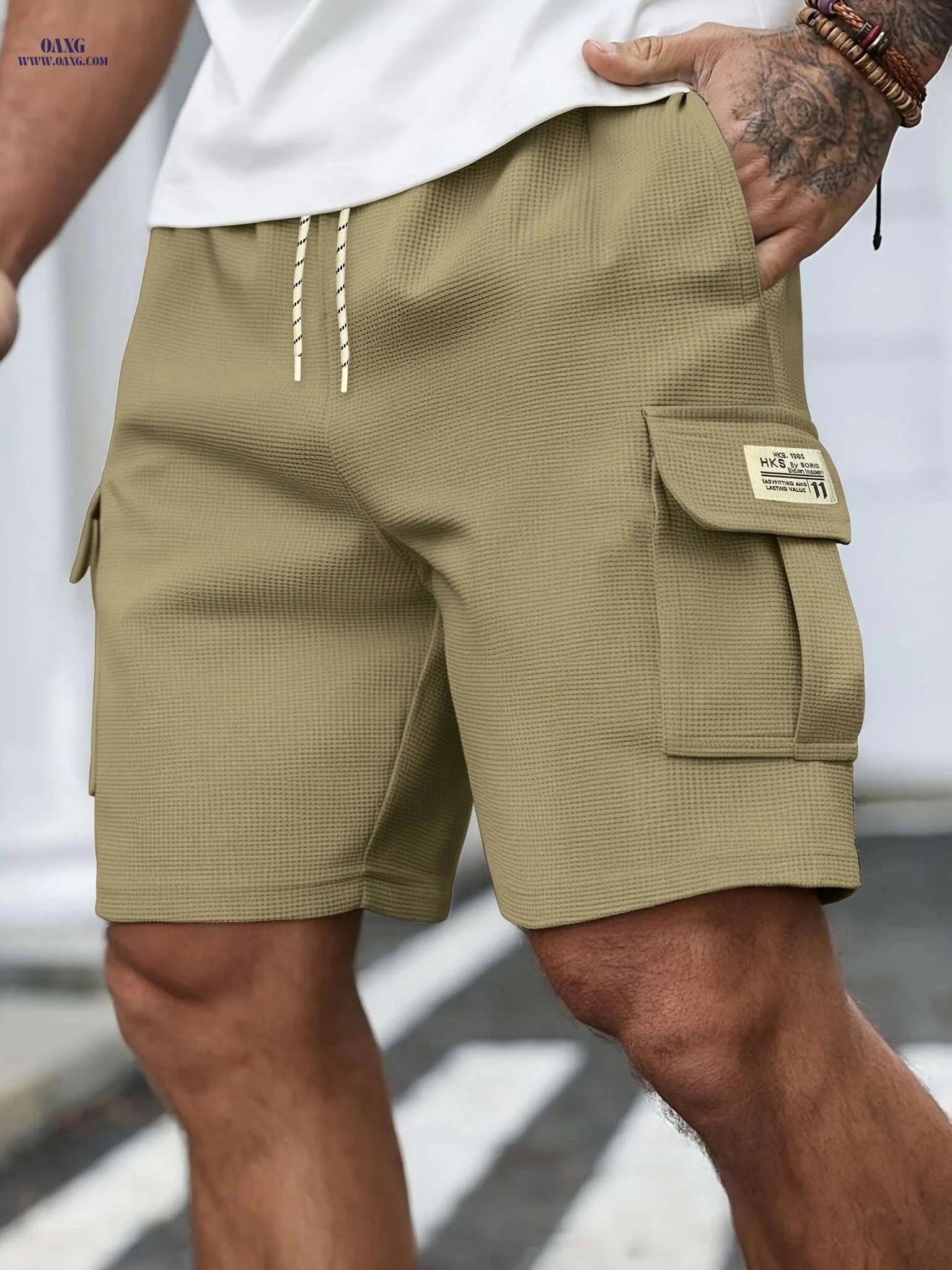 Men's Casual Waffle Knit Shorts - Lightweight, Breathable, Mid-Rise   OAXG 