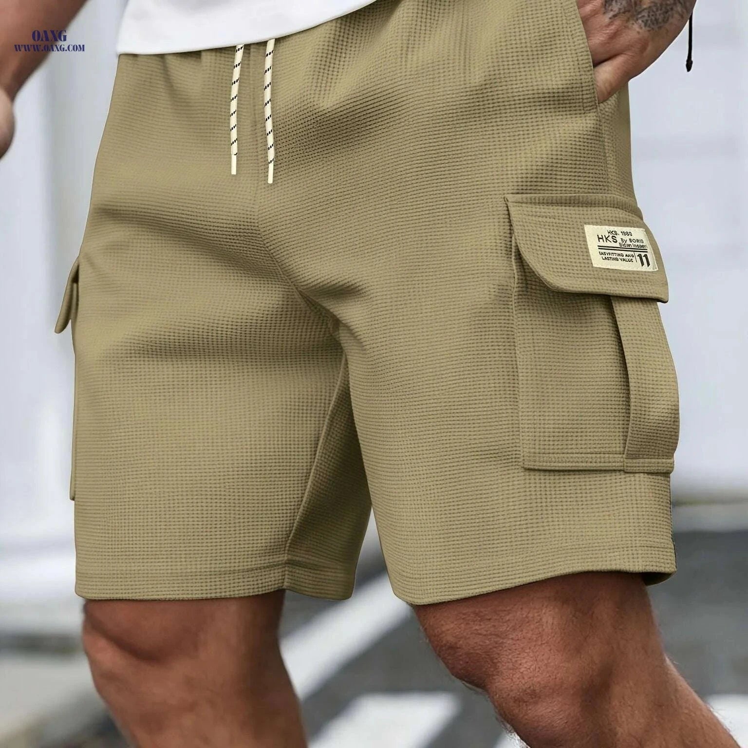Men's Casual Waffle Knit Shorts - Lightweight, Breathable, Mid-Rise   OAXG Black / S