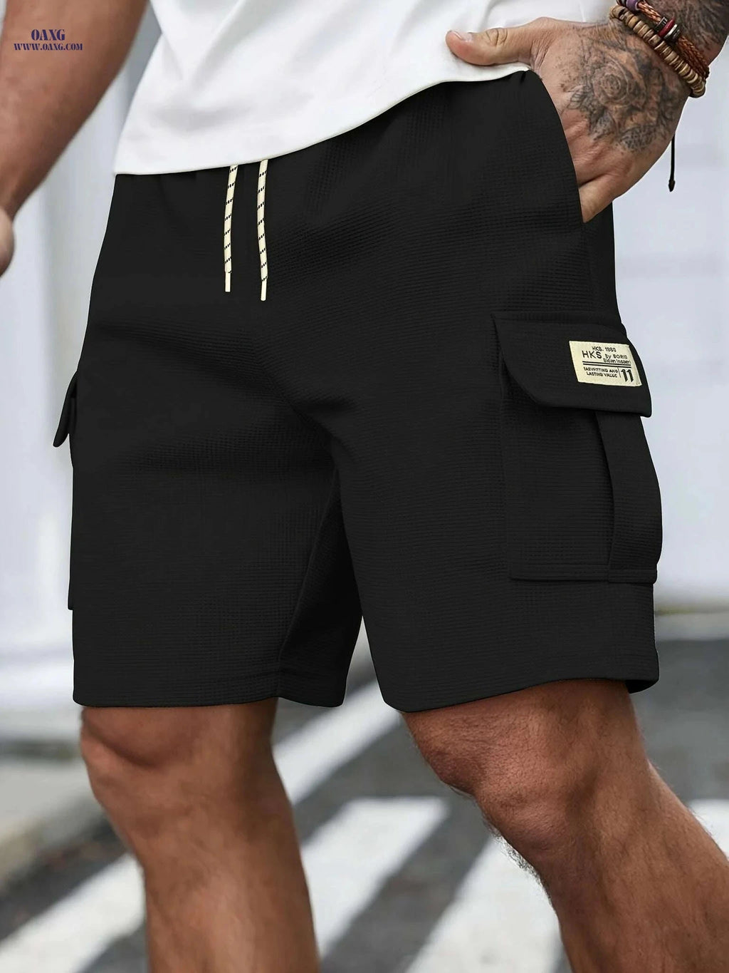 Men's Casual Waffle Knit Shorts - Lightweight, Breathable, Mid-Rise   OAXG 