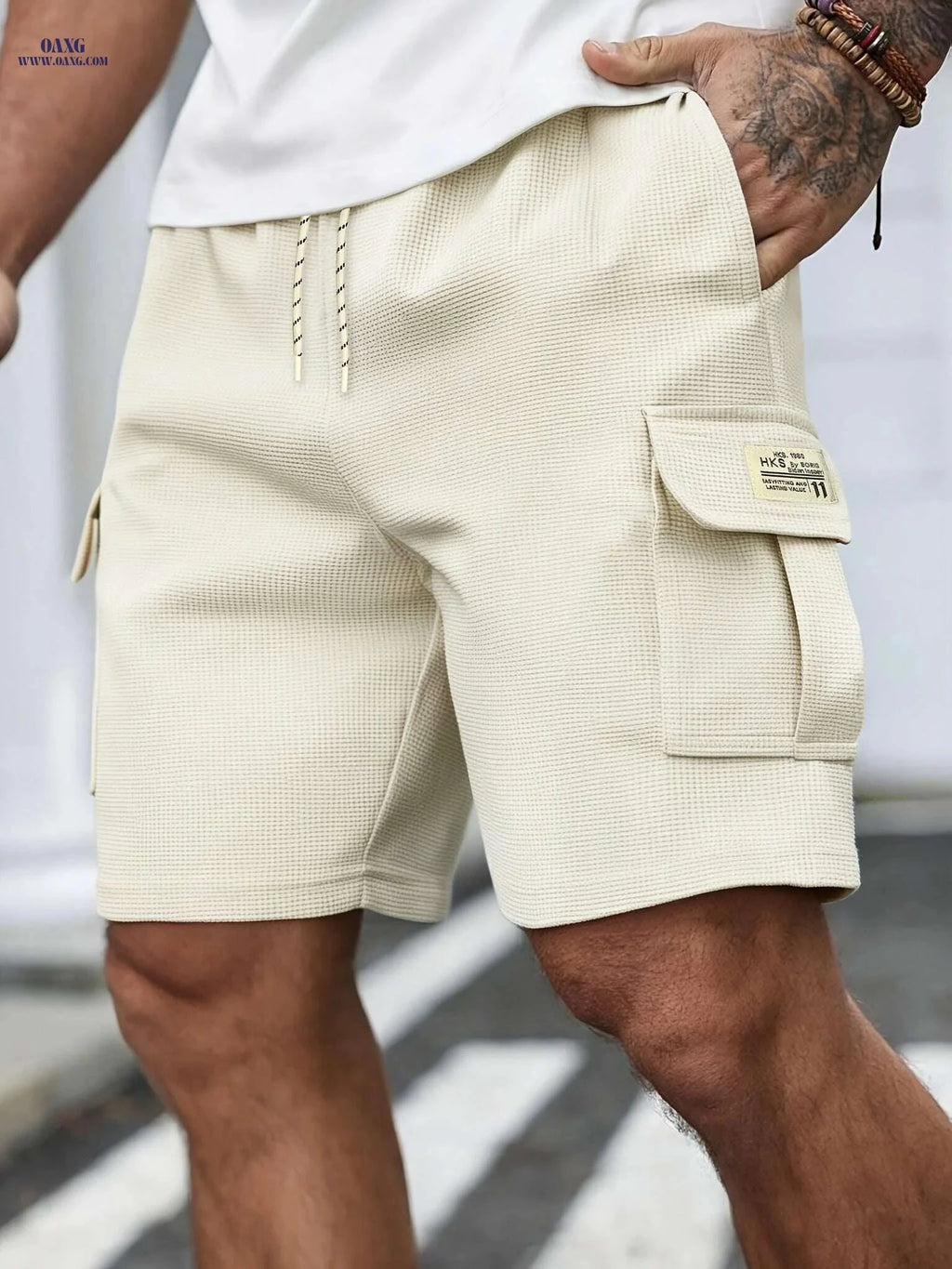 Men's Casual Waffle Knit Shorts - Lightweight, Breathable, Mid-Rise   OAXG 