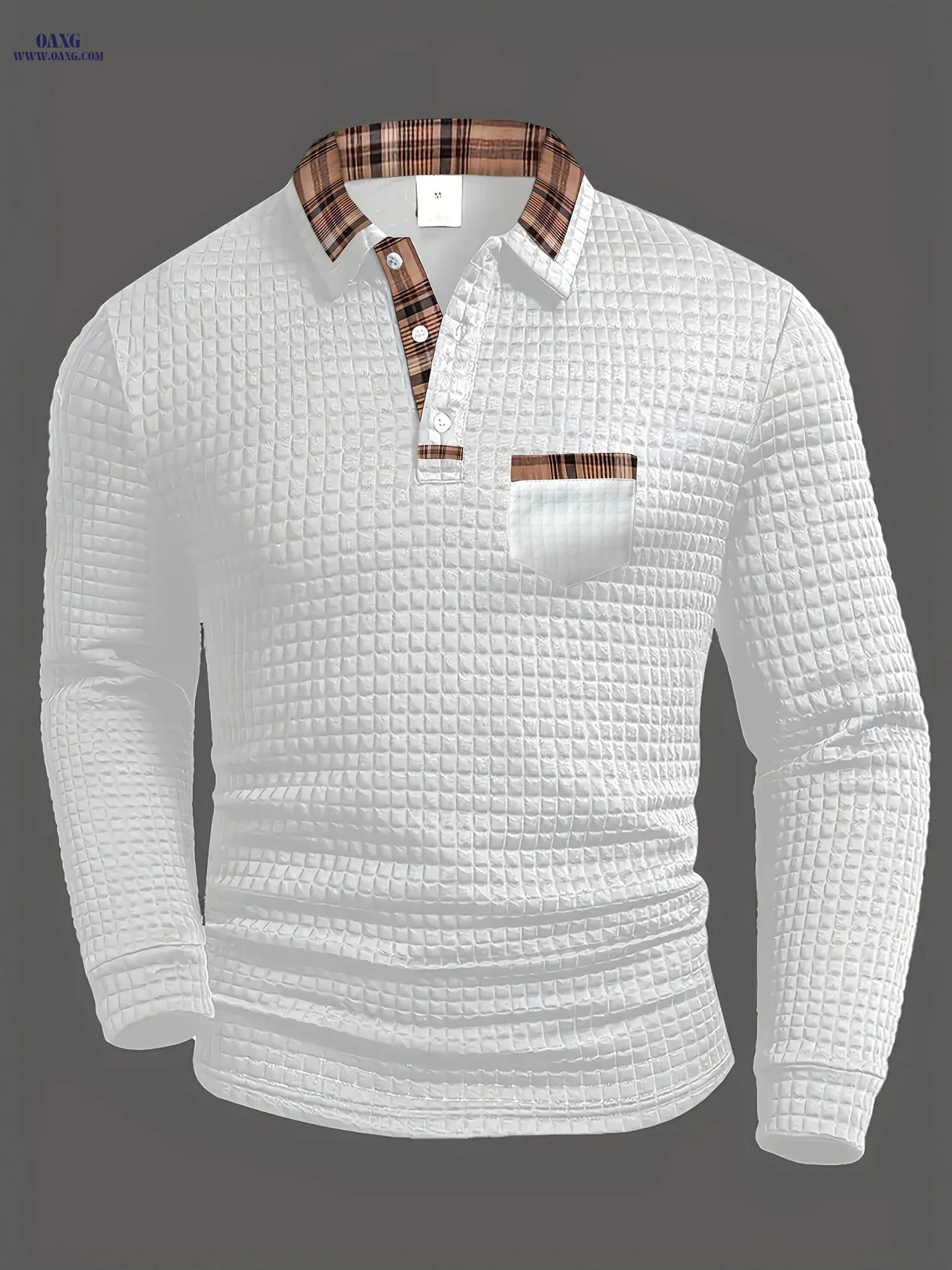 Men's Casual Warm Polo Shirt - Vintage Patchwork Long Sleeve   OAXG 