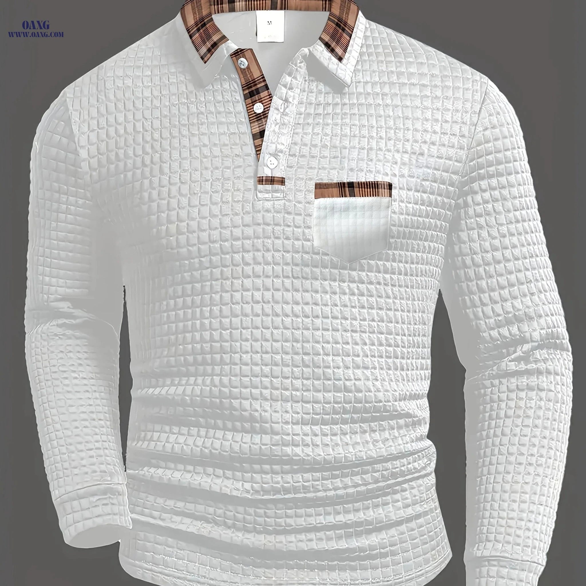 Men's Casual Warm Polo Shirt - Vintage Patchwork Long Sleeve   OAXG 