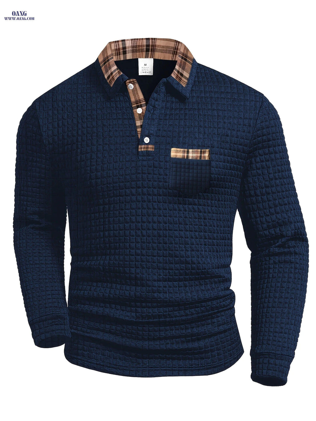 Men's Casual Warm Polo Shirt - Vintage Patchwork Long Sleeve   OAXG Dark Gray / FR S