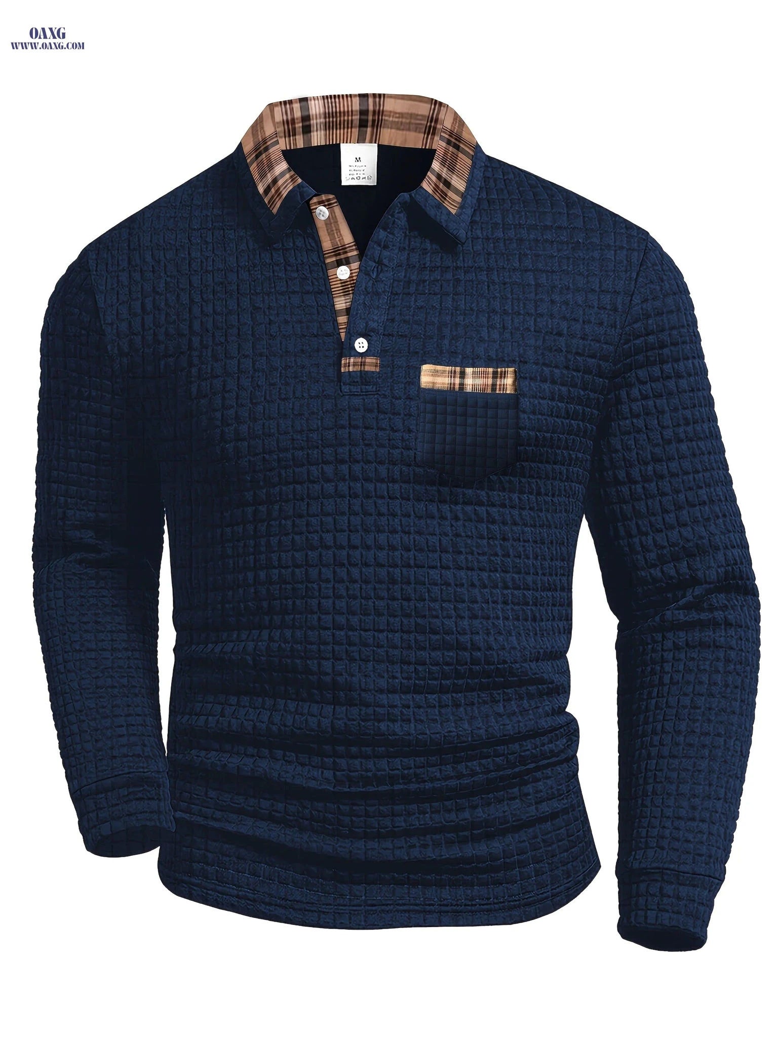 Men's Casual Warm Polo Shirt - Vintage Patchwork Long Sleeve   OAXG Dark Gray / FR S