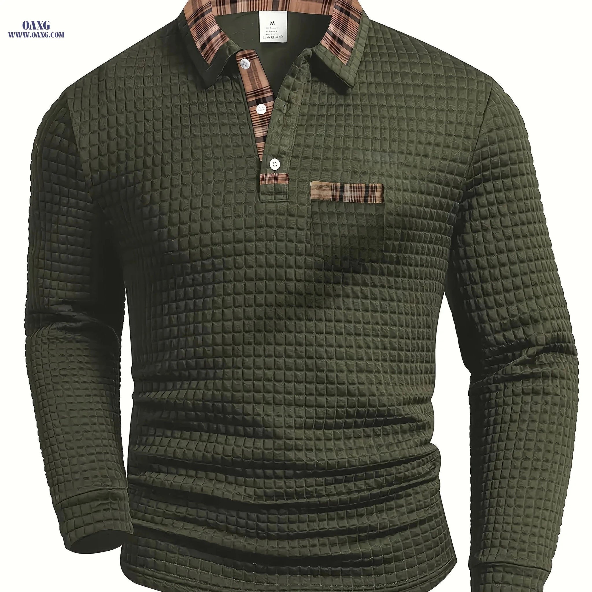 Men's Casual Warm Polo Shirt - Vintage Patchwork Long Sleeve   OAXG Dark Gray / FR S