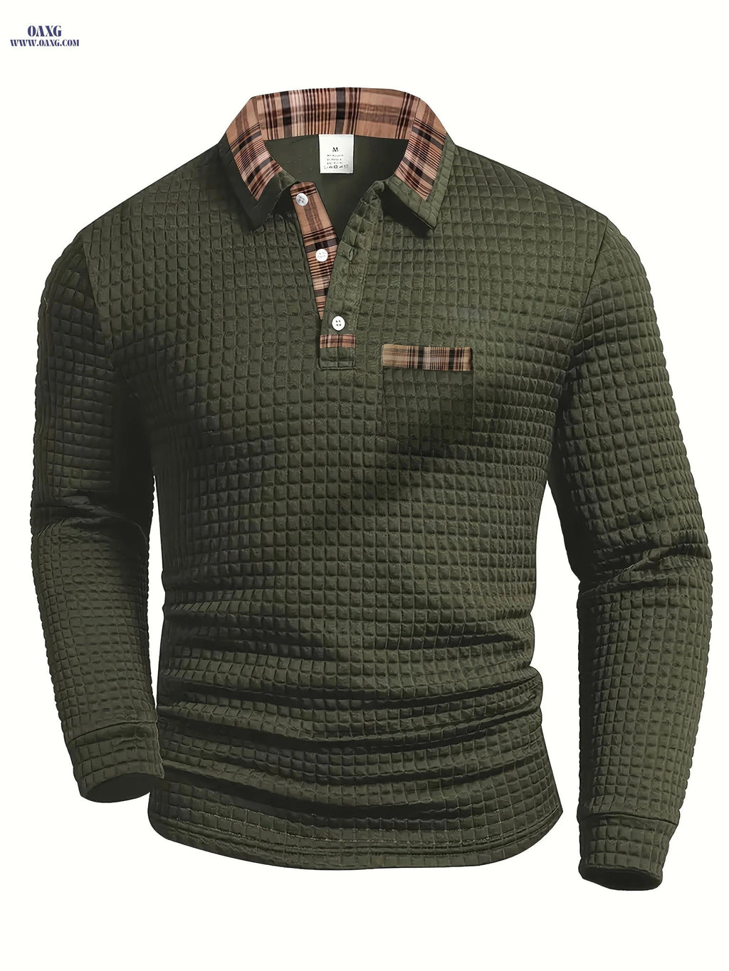 Men's Casual Warm Polo Shirt - Vintage Patchwork Long Sleeve   OAXG 