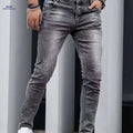 Men’s Casual Washed Denim Jeans - Geometric Distress, All-Season Comfort   OAXG Light Grey / FR XS
